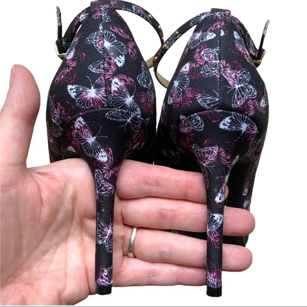 LIBBY EDELMAN Holly Butterfly Rhinestone Black Heel Pumps size 8 - Picture 11 of 14